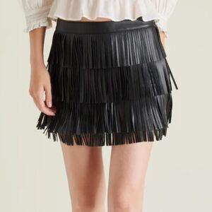 Steve Madden Black Layered Fringe Mini Skirt